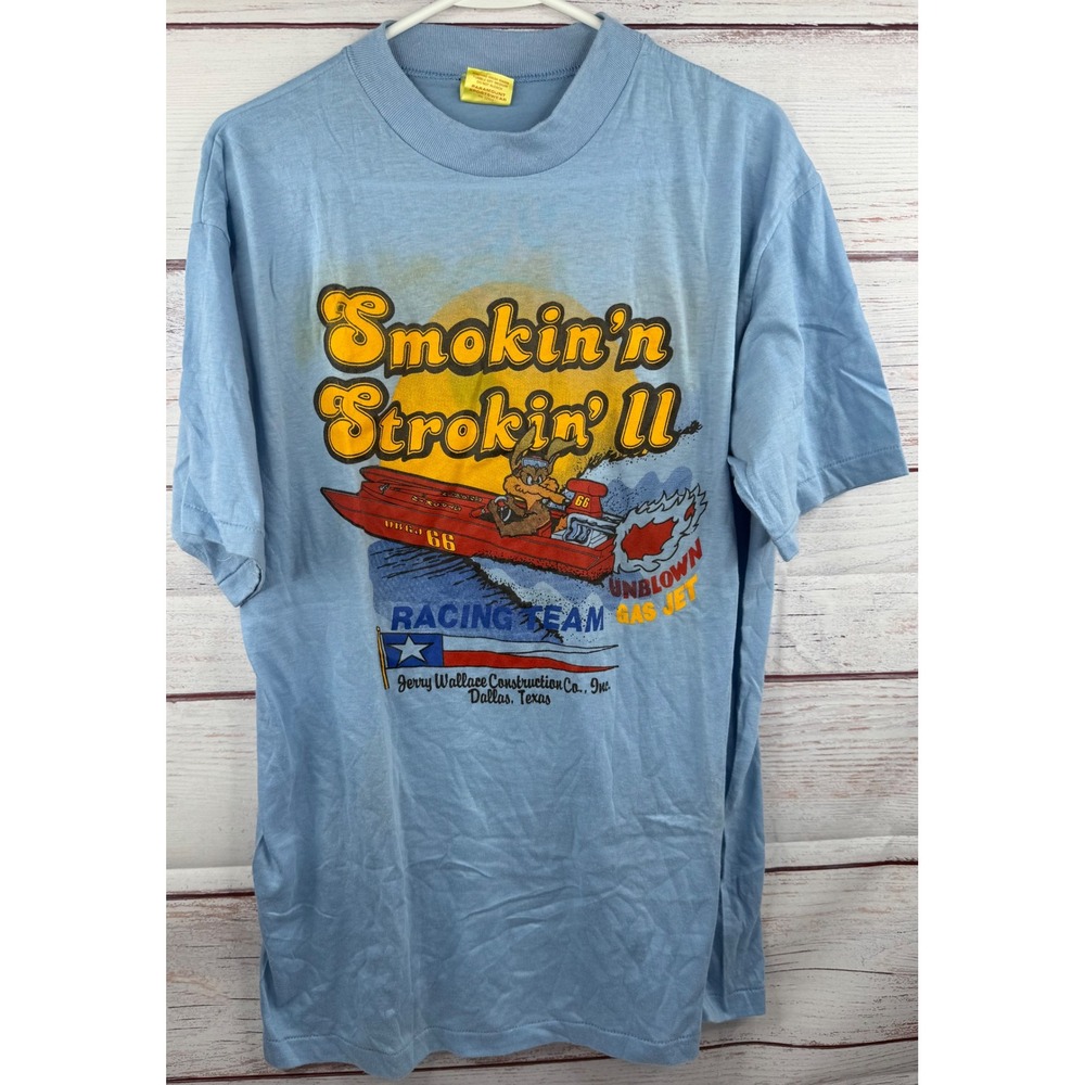 Vintage Paramount Smokin'n Strokin' II Racing Team T-Shirt XXL Blue Jet Boat 80s